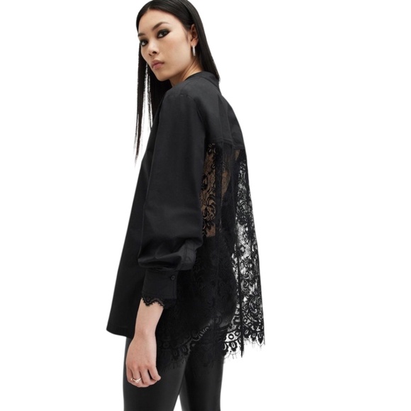 ALLSAINTS Ethel Cotton Blouse in Black Size 6 - Picture 1 of 11
